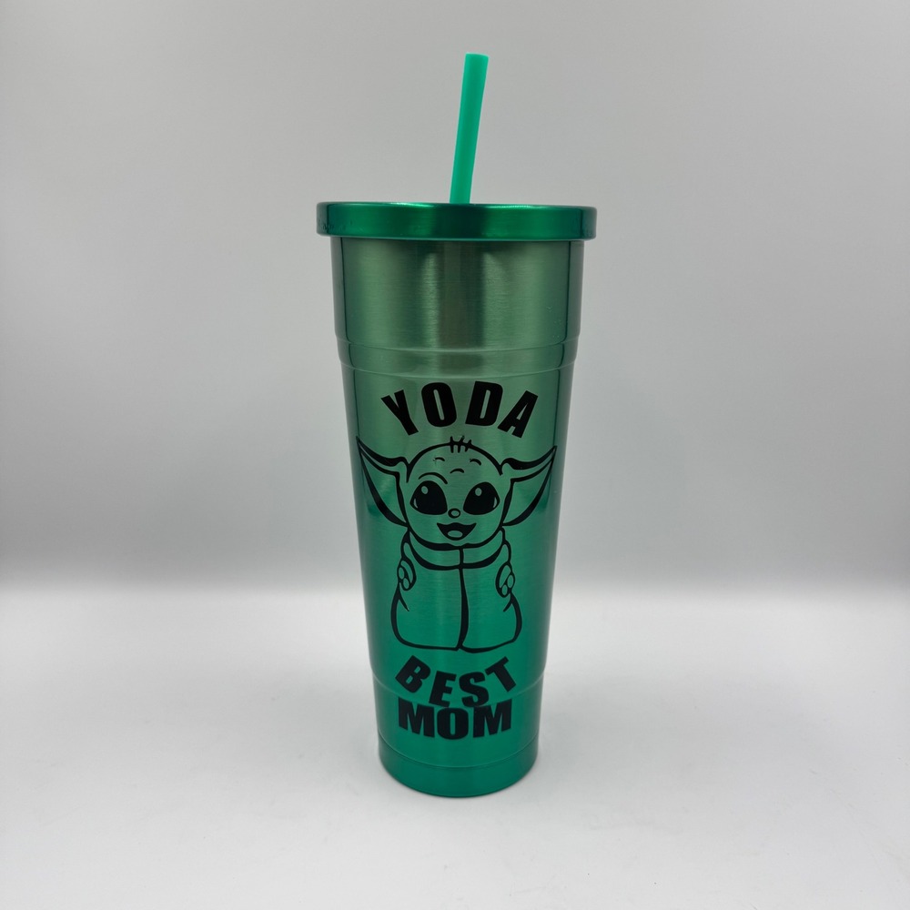 Sun Squad Yoda Best Mom Stainless Steel Tumbler 25oz Green Star Wars Grogu Mug